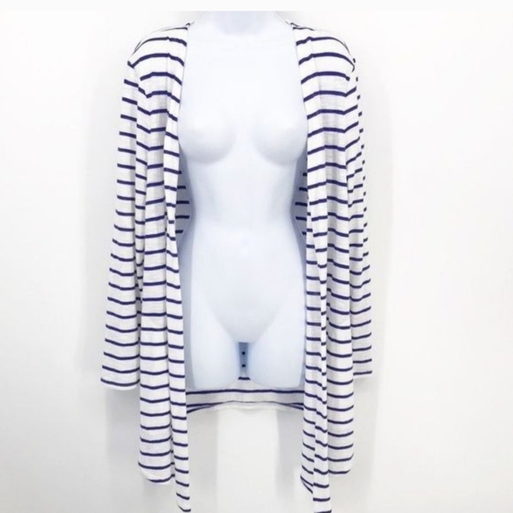 Chico's White and Navy Striped Cardigan